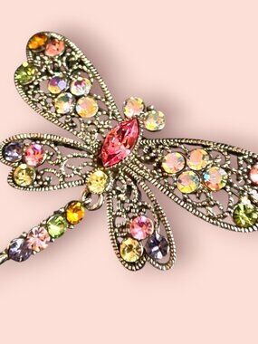 Vintage Rhinestone Silvertone Brooch Filigree Multicolor Vintage Fashion Jewelry